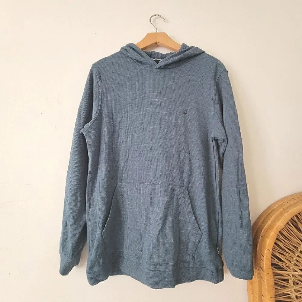 Volcom Wallace Waffle Weave/Thermal Hooded Shirt Blue S